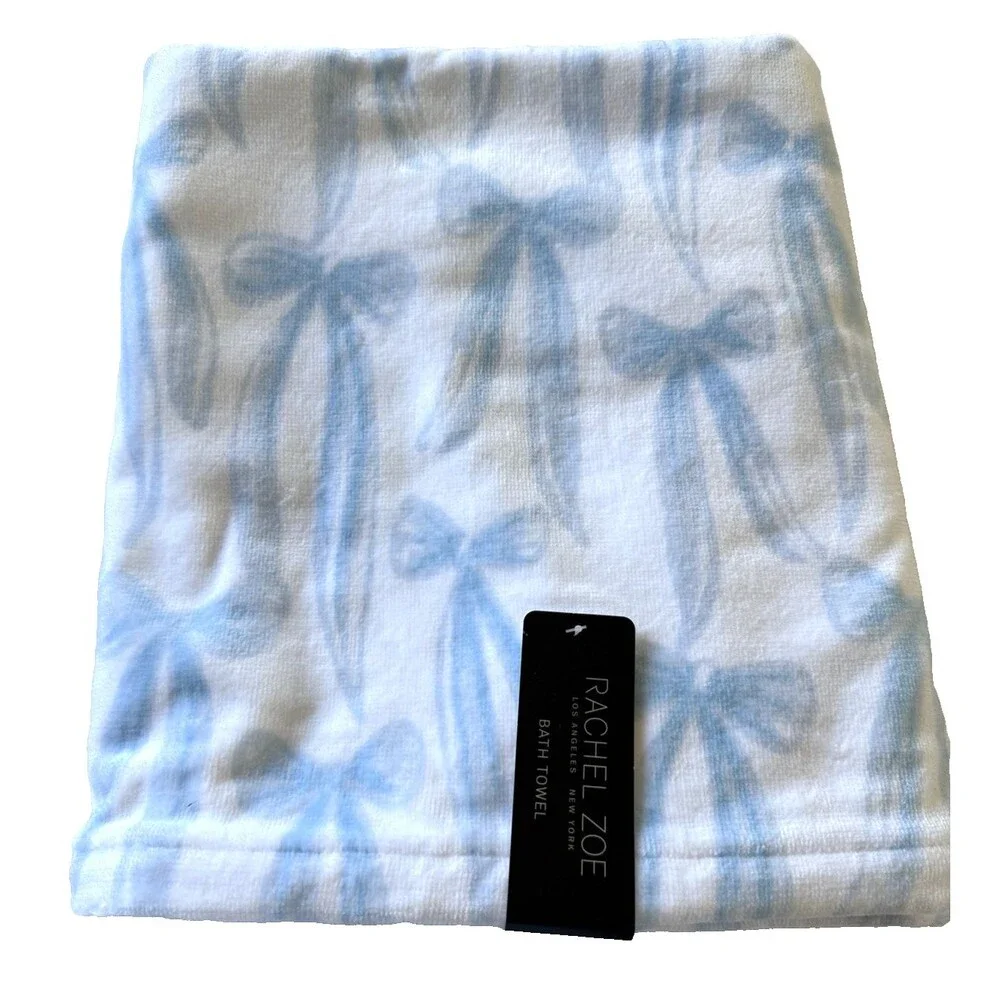 Rachel Zoe Coquette 2 Hand 2 Bath Towel Set of 4 White Blue Bow Print Cotton
